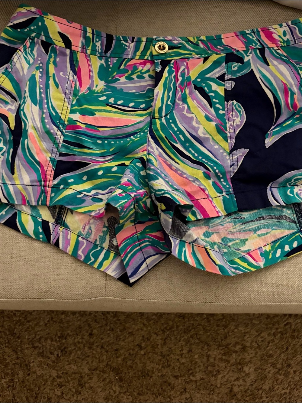 Lilly Pulitzer Navy Multicolor High-Waist Printed Shorts